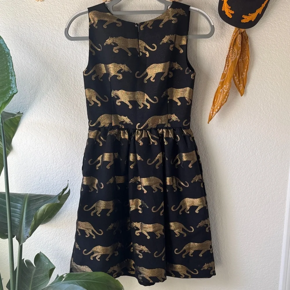 Anthropologie Black and Gold Panther Mini Dress - Picture 6 of 6